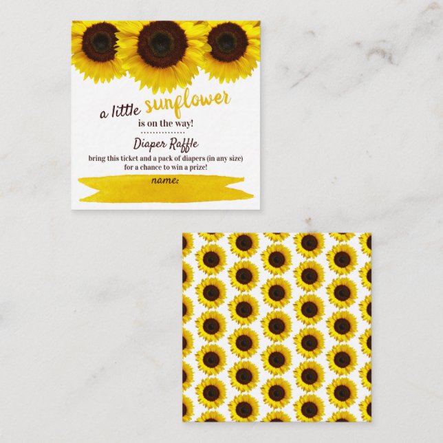 Tarjeta De Recepción Sunflower Baby Shower Diaper Raffle (Anverso / Reverso)