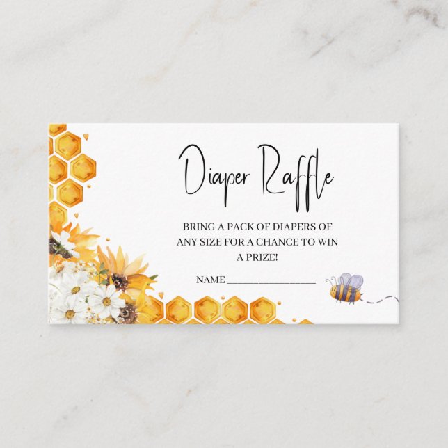 Tarjeta De Recepción Sunflower Bee Baby Shower Diaper Raffle (Anverso)