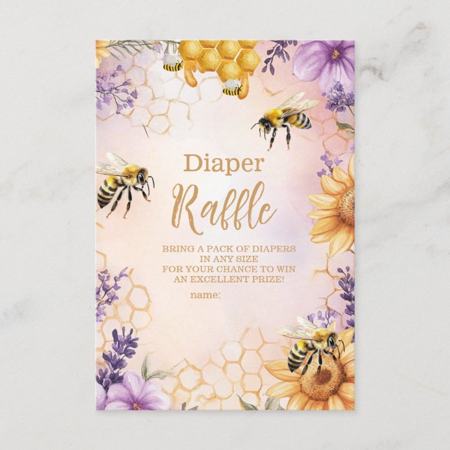 Tarjeta De Recepción Sunflower Bee Baby Shower Diapper Raffle (Anverso)