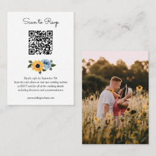 Tarjeta De Recepción Sunflower Dusty Azul Rústico Boda QR Código RSVP