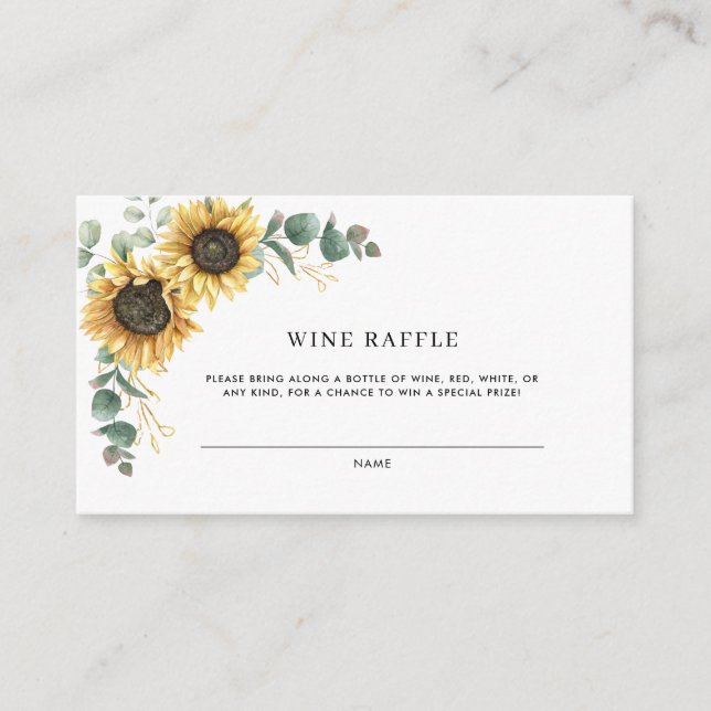 Tarjeta De Recepción Sunflower Floral Bridal Shower Wine Raffle (Anverso)
