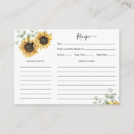 Tarjeta De Recepción Sunflower Floral Eucalyptus Bridal Shower Recipe