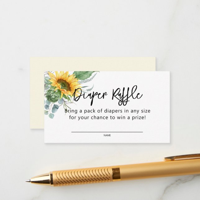 Tarjeta De Recepción Sunflower Greenery Baby Shower Diaper Raffle (Anverso/Reverso In Situ)