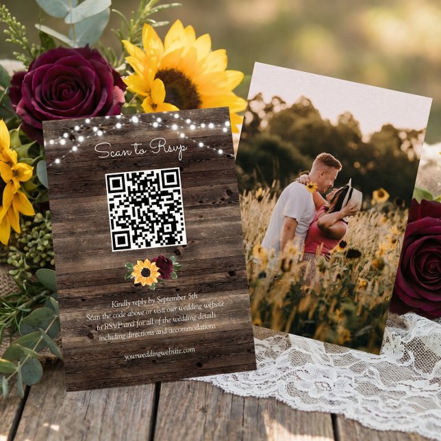 Tarjeta De Recepción Sunflower Roses Wedding QR Code RSVP (Subido por el creador)