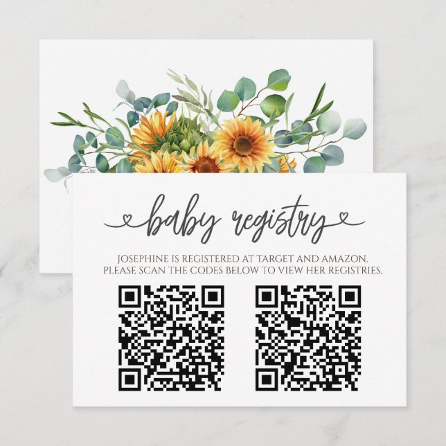 Tarjeta De Recepción Sunflower Sunshine Fall Baby Shower QR Code (Anverso / Reverso)