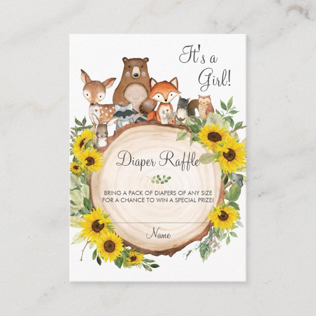 Tarjeta De Recepción Sunflower Woodland Baby Shower Diaper Raffle (Anverso)