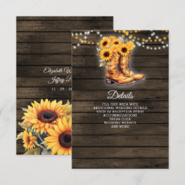 Tarjeta De Recepción Sunflowers Cowboy Boots Barn Wood Boda Occidental