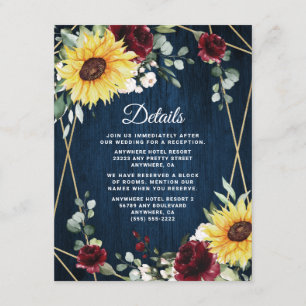 Tarjeta De Recepción Sunflowers Rosas de Borgoña Boda Geométrico