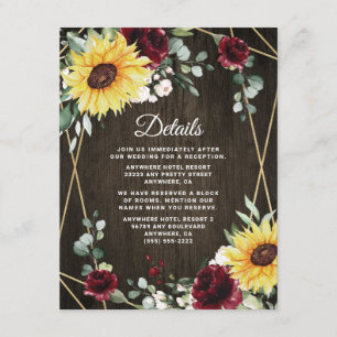 Tarjeta De Recepción Sunflowers Rosas de Borgoña Boda geométrico ruso