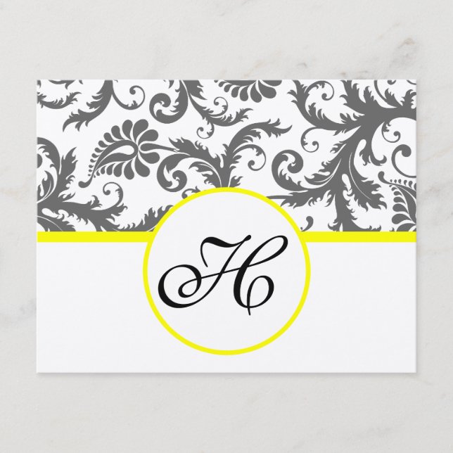 Tarjeta De Recepción Sunny Elegance Yellow Victorian Damask (Anverso)