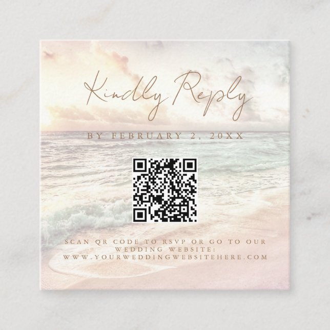 Tarjeta De Recepción Sunset Beach Wedding Scan Code RSVP (Anverso)