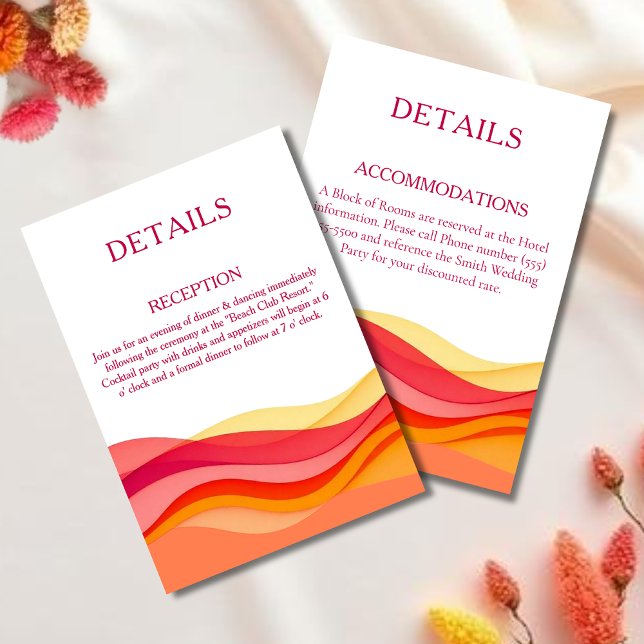 Tarjeta De Recepción Sunset Color Waves Modern Wedding Details (Sunset Color Waves Modern Wedding Details Reception and Accommodations )