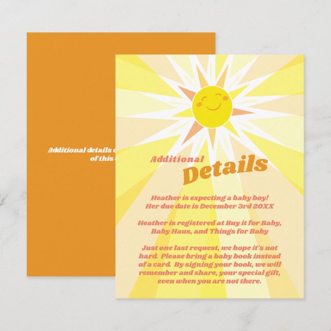 Tarjeta De Recepción Sunshine Baby Shower (Anverso / Reverso)