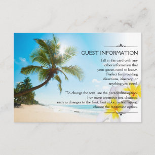 Tarjeta De Recepción Sunshine Beach Palm Trees Plumerias Boda Info.