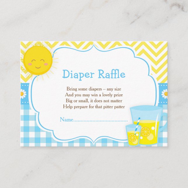 Tarjeta De Recepción Sunshine & Lemonade Blue & Yellow Diaper Raffle (Anverso)