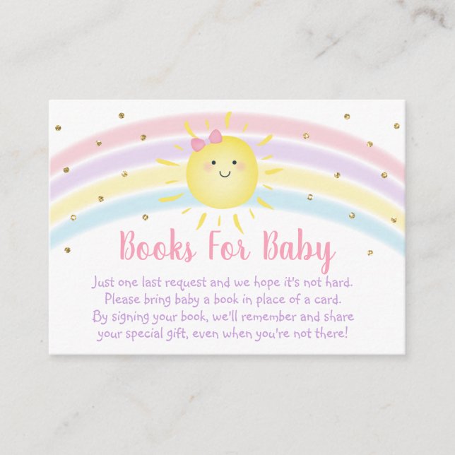 Tarjeta De Recepción Sunshine Rainbow Pink Gold Baby Request (Anverso)