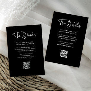Tarjeta De Recepción Superposición negra moderna   Detalles del Boda de