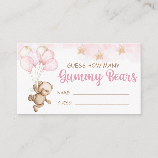 TARJETA DE RECEPCIÓN SUPONGA CUÁNTOS OSOS DE GUMMY PINK TEDDY BEAR TICK (Anverso)