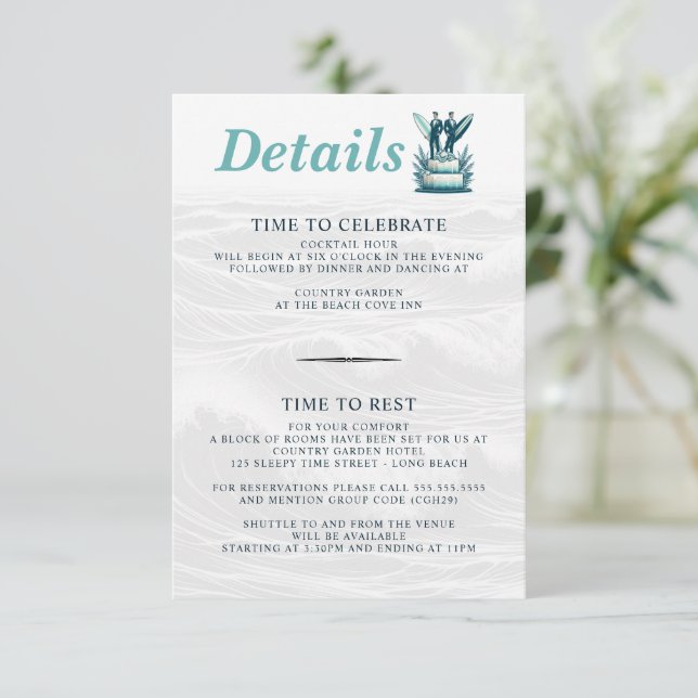 Tarjeta De Recepción Surf Grooms Boda (Anverso de pie)