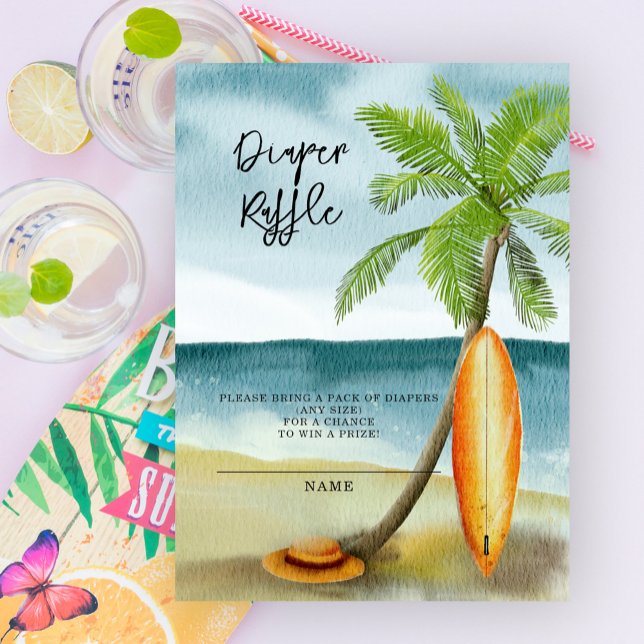 Tarjeta De Recepción Surfboard en la playa - rifa de pañales (Subido por el creador)