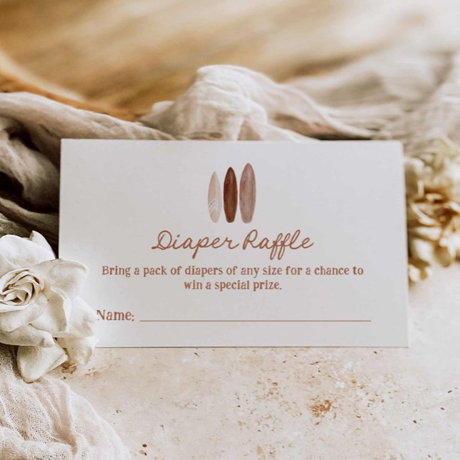 Tarjeta De Recepción Surfing Baby Shower Diaper Game Ticket (Surfing Beach Diaper Raffle Ticket)