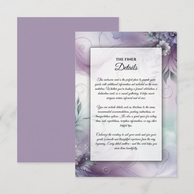 Tarjeta De Recepción Susurros de niebla y acuarela de lavanda (Anverso / Reverso)