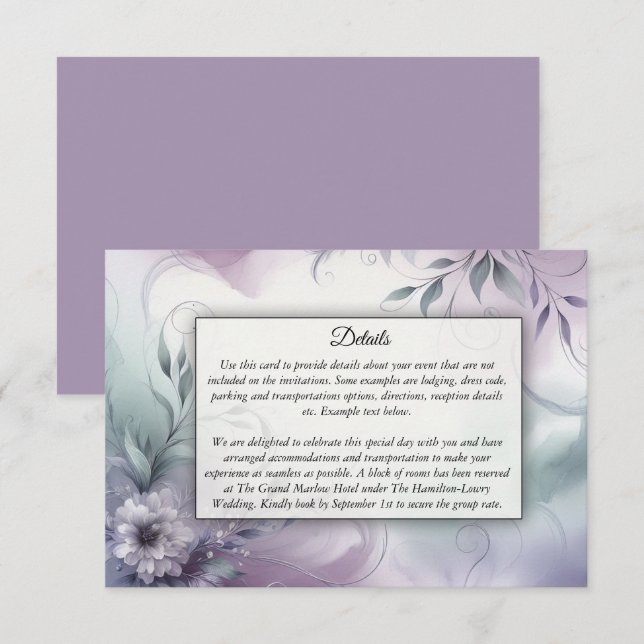 Tarjeta De Recepción Susurros de niebla y acuarela de lavanda (Anverso / Reverso)