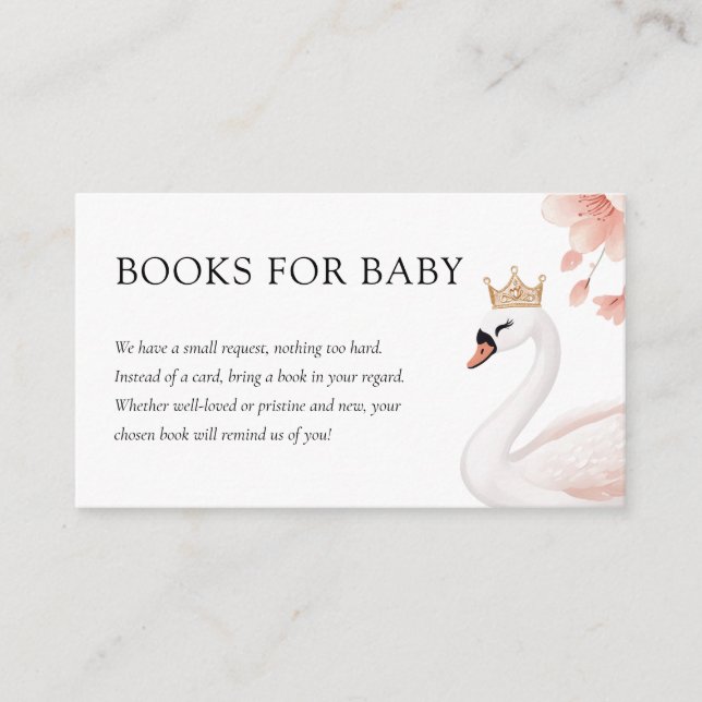 Tarjeta De Recepción Swan Little Princess Baby Shower Books (Anverso)