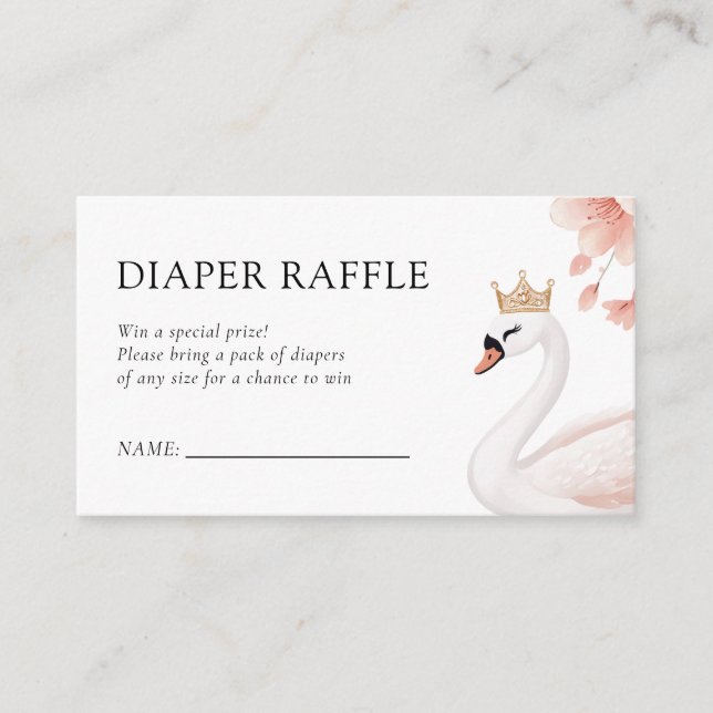 Tarjeta De Recepción Swan Little Princess Baby Shower Diaper Raffle (Anverso)
