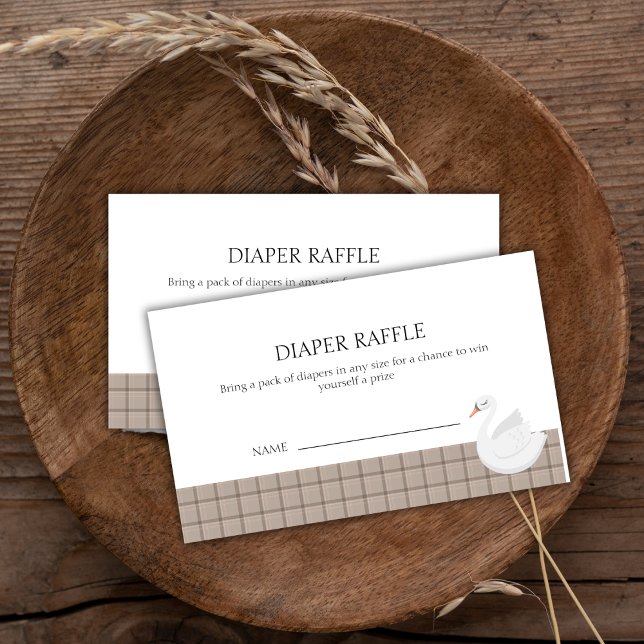 Tarjeta De Recepción Swan moderno Gingham Diaper Raffle Baby Shower (Modern Swan Gingham Diaper Raffle Baby Shower Enclosure Card)