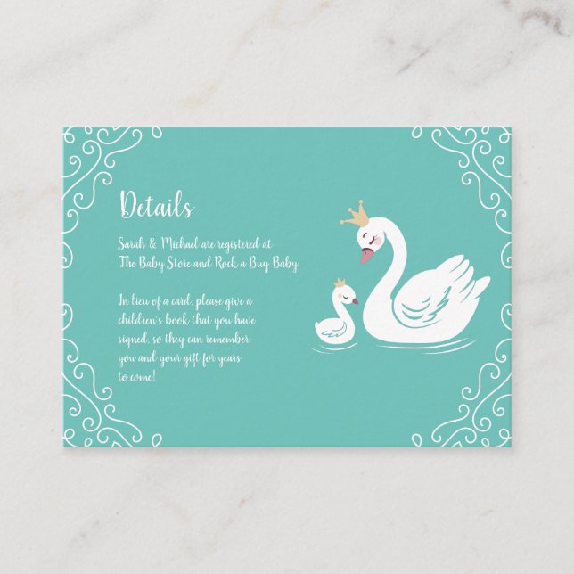 Tarjeta De Recepción Swan Vintage Baby Shower (Anverso)