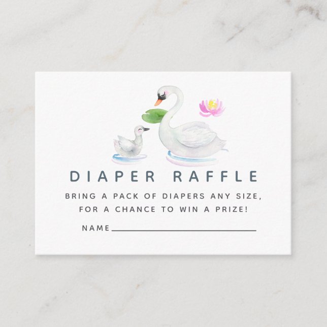 Tarjeta De Recepción Swan Watercolor Baby Shower Diaper Raffle (Anverso)