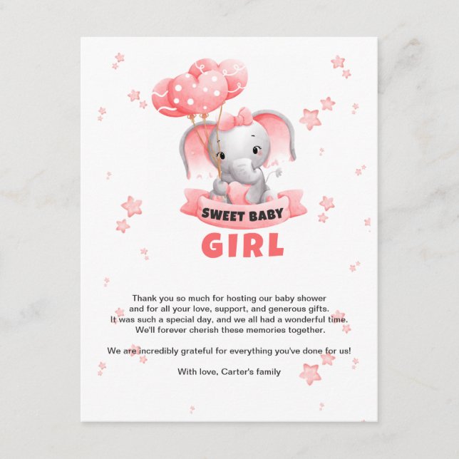 Tarjeta De Recepción Sweet Baby Elephant Baby Shower (Anverso)