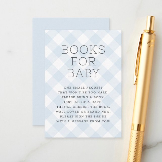 Tarjeta De Recepción Sweet Boy Blue Gingham Books Para Baby Shower (Subido por el creador)
