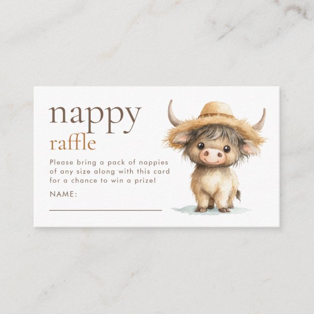 Tarjeta De Recepción Sweet Highland Cow Nappy Raffle Baby Shower (Anverso)
