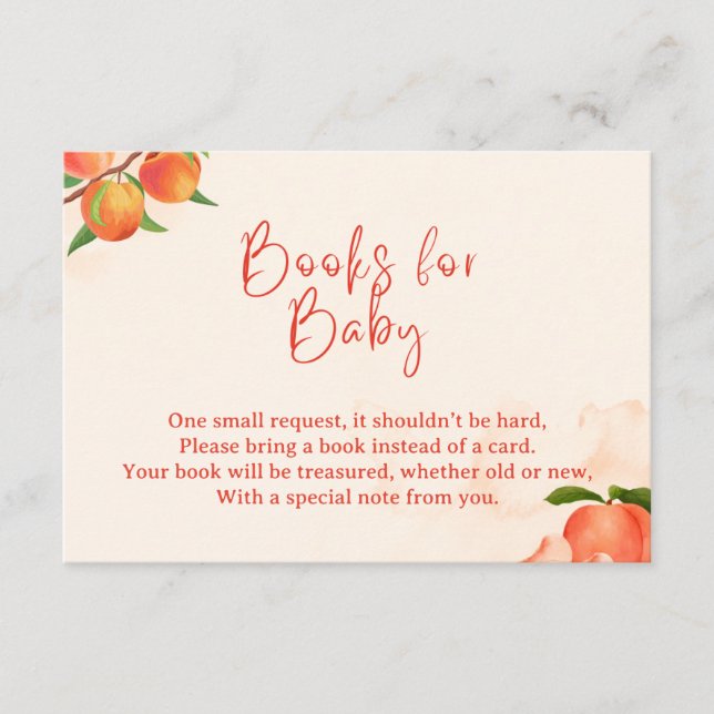 Tarjeta De Recepción Sweet Peach Books for Baby Card – Fruit-Themed (Anverso)