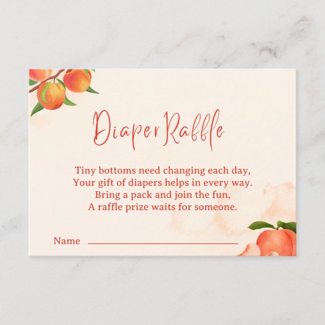 Tarjeta De Recepción Sweet Peach Diaper Raffle Card – Fruit-Themed (Anverso)