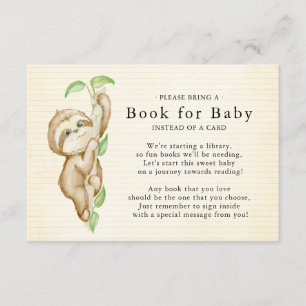 Tarjeta De Recepción Sweet Sloth Baby Shower Book for Baby Card