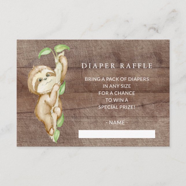 Tarjeta De Recepción Sweet Sloth Baby Shower Diaper Ticket (Anverso)