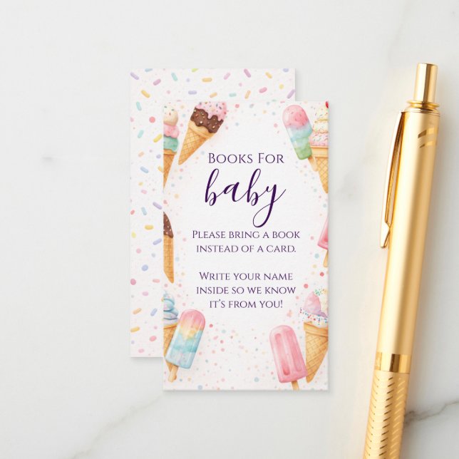 Tarjeta De Recepción Sweet Treat Ice Cream Pastel Books for Baby Shower (Anverso/Reverso In Situ)