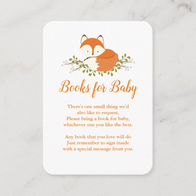 Tarjeta De Recepción Sweet Woodland Fox Baby Shower Book Request Insert (Anverso)