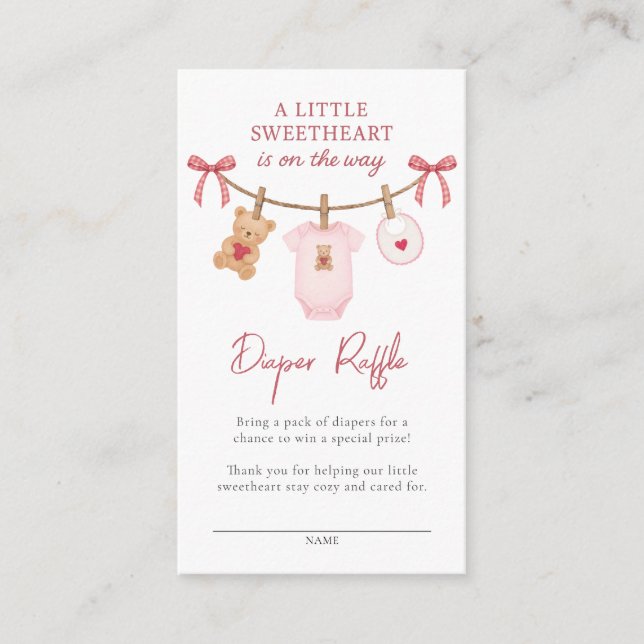 Tarjeta De Recepción Sweetheart Clothesline Teddy Bear Diaper Raffle (Anverso)
