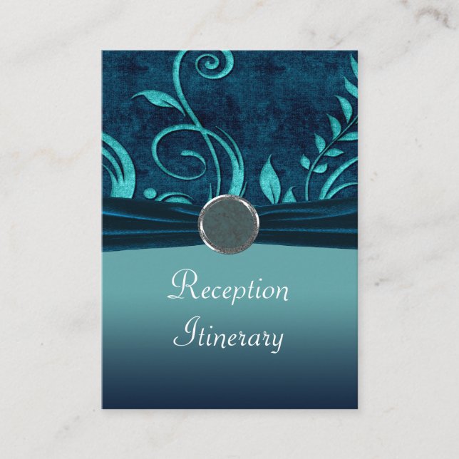 Tarjeta De Recepción Swirl Boda Aqua & Navy Blue Velvet (Anverso)