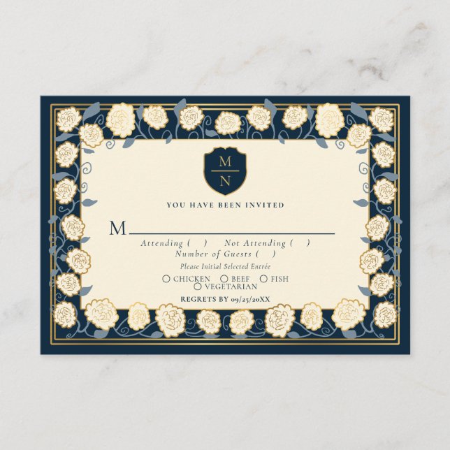 Tarjeta De Recepción Sword & Shield Fantasy Medieval Wedding RSVP Azul (Anverso)