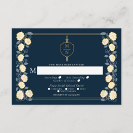 Tarjeta De Recepción Sword & Shield Fantasy Medieval Wedding RSVP Azul