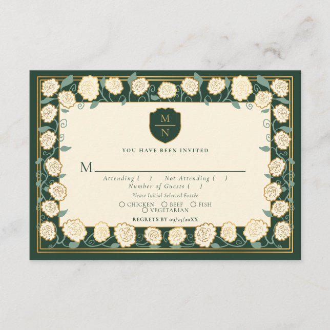 Tarjeta De Recepción Sword & Shield Fantasy Medieval Wedding RSVP Green (Anverso)