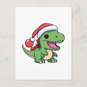 Tarjeta De Recepción T-Rex Dinosaur Kawaii con Sombrero de Navidad