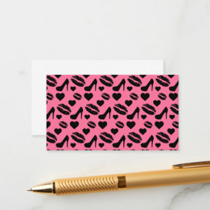 Tarjeta De Recepción Tacones Altos Negros Besos Labios Maquillaje Chica