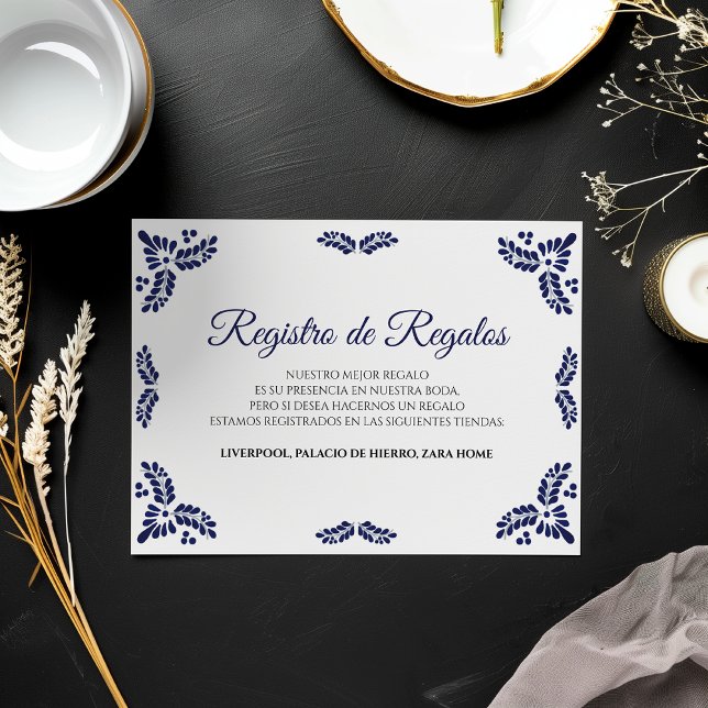 Tarjeta De Recepción Talavera Blue Floral Minimalist Spanish Wedding (Talavera Blue Floral Minimalist Spanish Wedding Enclosure Card)