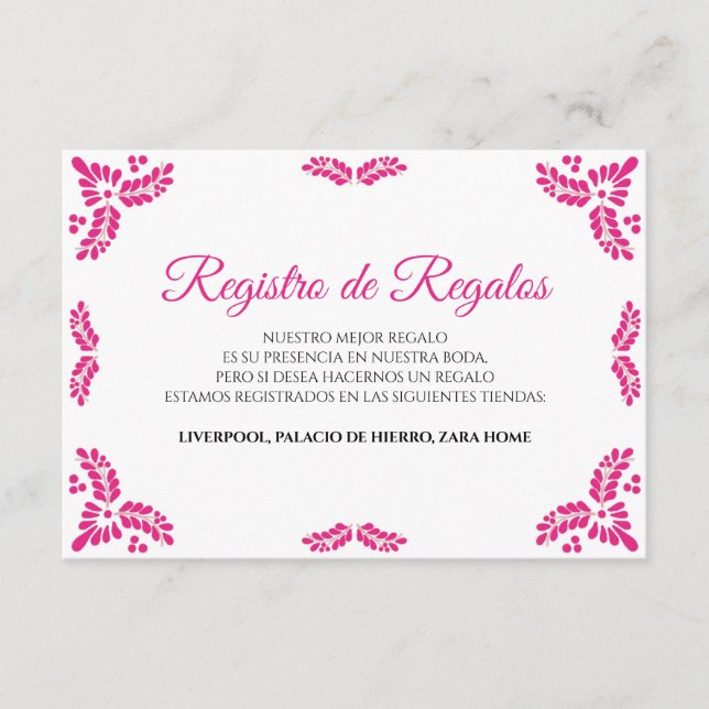 Tarjeta De Recepción Talavera Pink Floral Minimalist Spanish Wedding (Anverso)